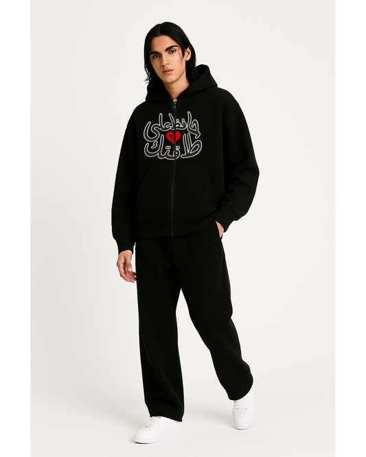 BOXY ZIPPED HOODIE - BLACK
