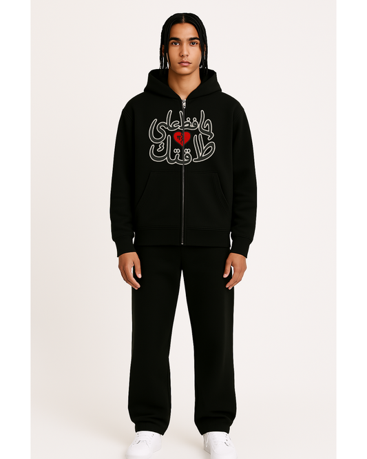 BOXY ZIPPED HOODIE - BLACK